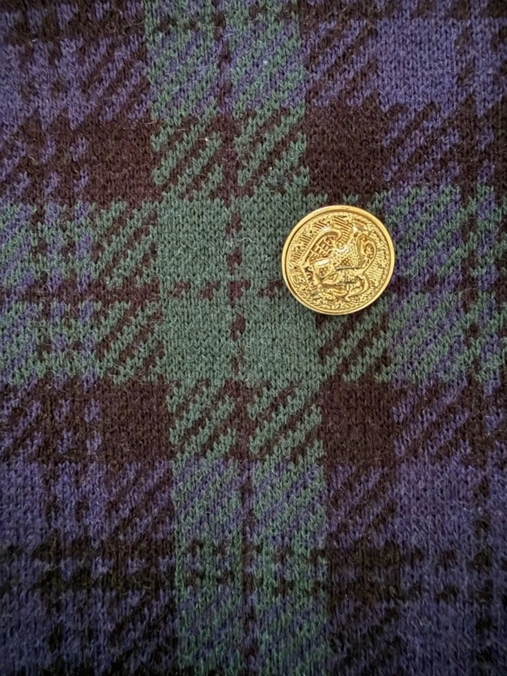 Vintage Anne Klein Blue Green Plaid Double Breasted Cardigan Jacket Medium
